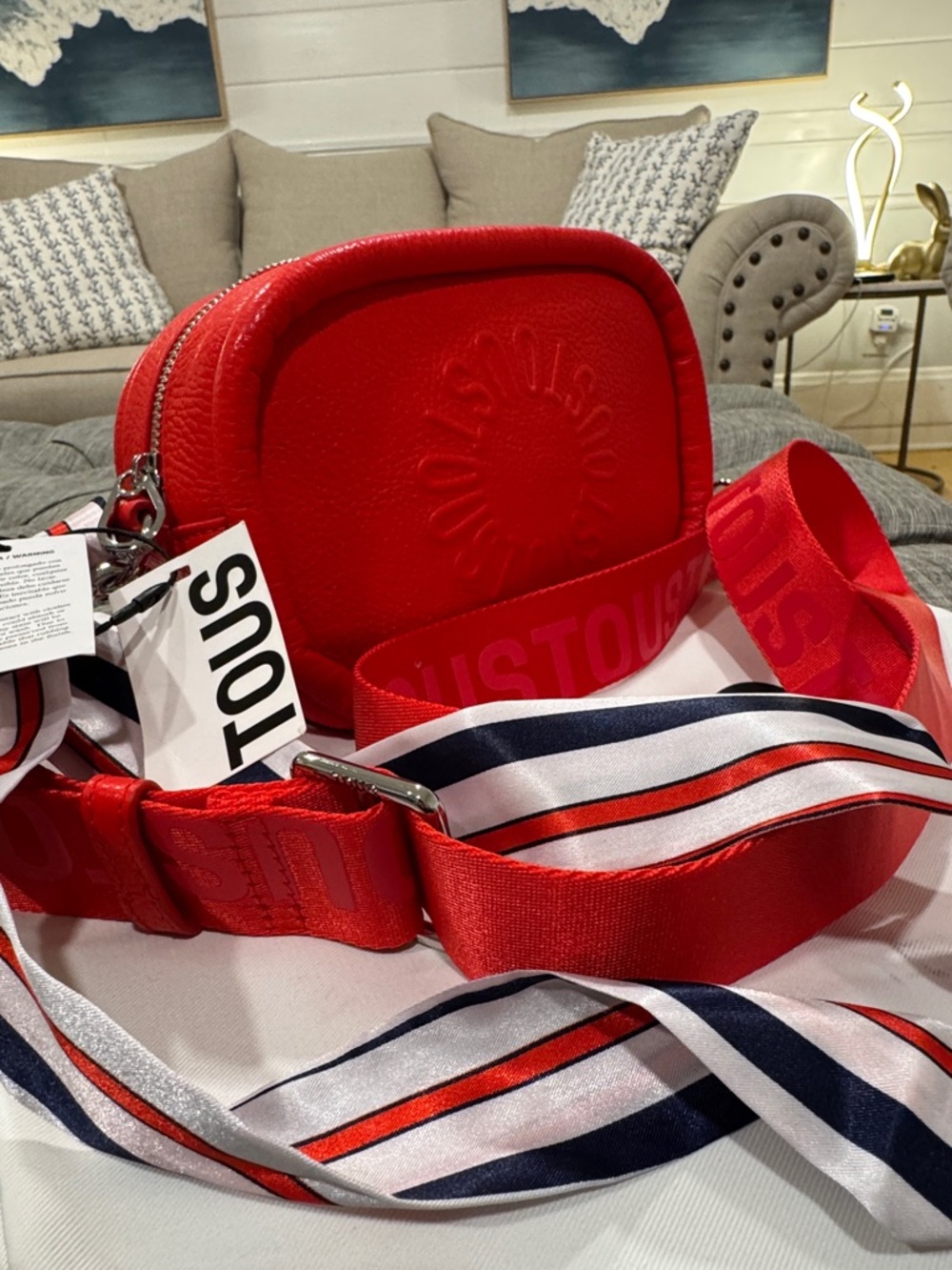 Tous Miranda Reporter Red Leather Crossbody Bag with Wide Logo Strap - Picture 12 of 17
